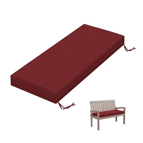Outdoor Bench Cushion 45×18×3.5 in Thick Waterproof Patio Furniture Cushions, Patio Porch Swing Replacement Seat Pad with Tie Straps and Anti-Slip, for Backyard Garden, Burgundy - color: Burgundy, size: 45 x 18 x 3.5 in
