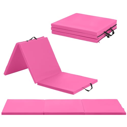 Gymnastics Mats Foldable Tumbling Mats Portable Gymnastics Exercise Mat Thick Gymnastics Tumbling Mats Pad Home Exercise Panel Mat With Carrying Handles - color: Pink, size: 6 ft W x 2 ft L