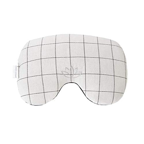 Migraine Relief Eye Pillow Masks with Bonus Washable Cover: Flaxseed Filled for Hot and Cold Pain Relief Therapy (Adult, White and Black, Blue and Ivory Stripe)
