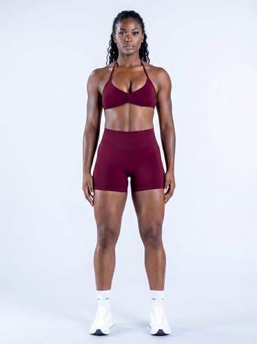 MOYOOGA 2 Piece Workout Sets for Women Seamless Shorts and Strappy Sports Bra Athletic Gym Yoga Matching Outfits - color: Wine Red, size: Large