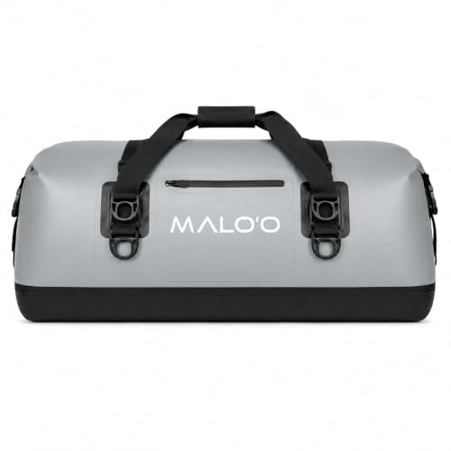 Malo’o Waterproof Dry Duffel, Heavy-Duty Roll Top Waterproof Gear Bag with Shoulder Strap & Molle Loops, Marine Duffel for Kayaking, Boating, Camping, Beach & Travel, Grey, 100L - color: Grey, size: 100L