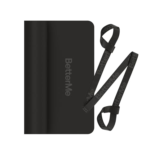 BetterMe Yoga Mat - Non-Slip Exercise Mat for Women - Cushioned Pilates Mat for Home Workouts, Stretching & Hot Yoga - Portable Fitness Mat with Strap - color: Black