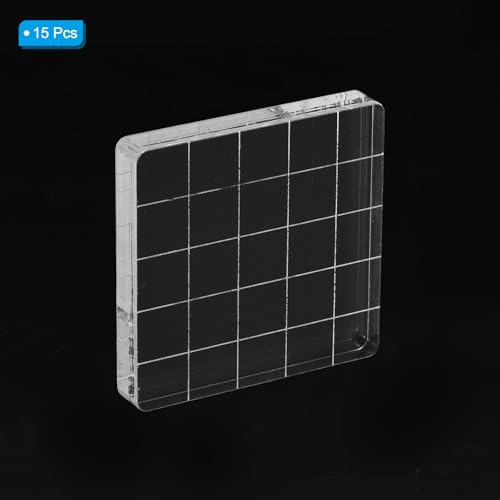 PATIKIL Acrylic Stamp Block, 15 Pack Stamping Block Square Shape with Grid Lines Decorative Mounting Blocks Set for Scrapbooking DIY Crafts Card Making, 2" x 2" - size: 2" x 2"