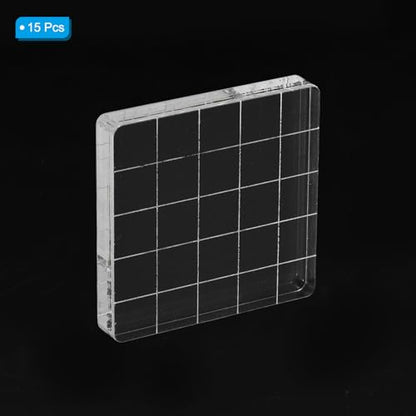 PATIKIL Acrylic Stamp Block, 15 Pack Stamping Block Square Shape with Grid Lines Decorative Mounting Blocks Set for Scrapbooking DIY Crafts Card Making, 2" x 2" - size: 2" x 2"