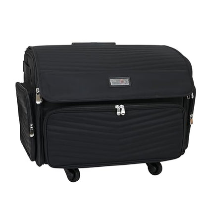 Everything Mary 4 Wheels Collapsible Deluxe Sewing Machine Storage Case - Rolling Trolley Carrying Bag for Brother, Singer - color: Black