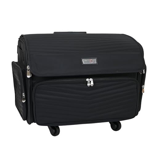 Everything Mary 4 Wheels Collapsible Deluxe Sewing Machine Storage Case - Rolling Trolley Carrying Bag for Brother, Singer - color: Black