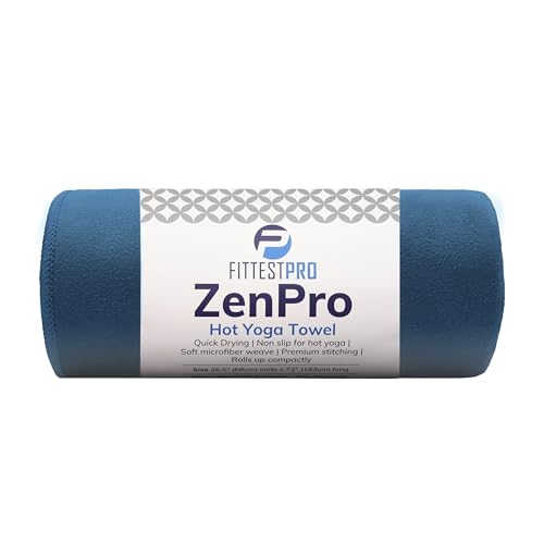 Fittest Pro Non-Slip Hot Yoga Towel with Super-Absorbent Soft Suede Microfiber in Many Colors, for Bikram Pilates and Yoga Mats. (72.00 x 26.50) Seaside Blue - color: Dark Blue