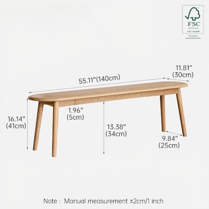 Solid Oak Dining Bench, 55.1 Inch Wood Bench for Dining Room - color: Natural Oak, size: 55.1''