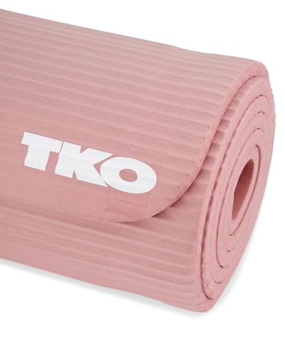 TKO Extra Thick Exercise Yoga Mat with Carrying Strap - color: Pink / Gray