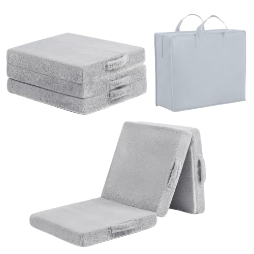 Tiita Kids Floor Mat- Kids Trifold Plush Futon Mat, Portable Foldable Play Mat for and Playtime, Plush Grey - color: Plush Grey, size: 65"L x 24"W x 3"Th