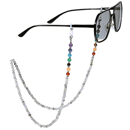 TUMBEELLUWA Reiki 7 Chakra Stone Beads Eyeglasses Chain for Women Men - color: Grey