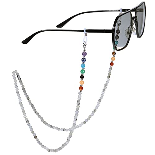 TUMBEELLUWA Reiki 7 Chakra Stone Beads Eyeglasses Chain for Women Men - color: Grey