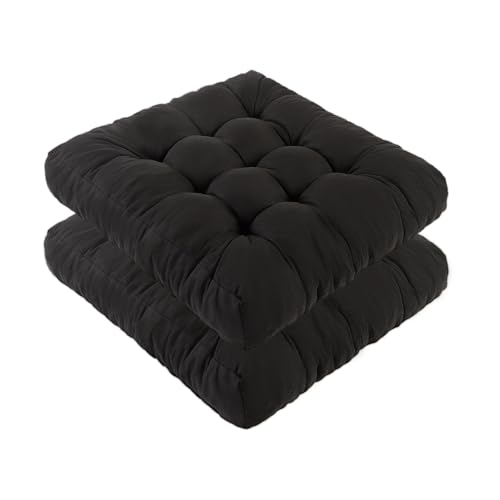 Meditation Floor Cushions Set of 2, Thickened Floor Pillow for Adults, Large Square Pillows Seat Cushion for Tatami Living Room Yoga, Memory Sponge Block Added, 22x22 Inch, Black - color: Black, size: 2pcs