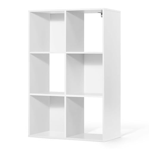 CAPHAUS Sturdy Room 11-Inch Cube Storage Organizer Shelf, with Thick Exterior Edge, Storage Shelf Divider w/Back, Bookcase, 6-Cube, White - color: White, size: 6 Cube