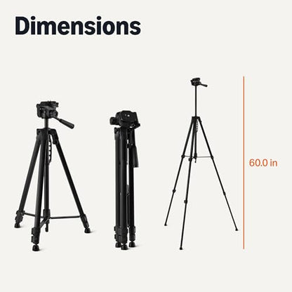 Amazon Basics 60" Lightweight Tripod for Camera and Phone with Travel Bag, Remote Control, Phone Holder, Height Adjustable, Flexible Positioning, Wireless Capability, Aluminum, Black - size: 60-in, style: Tripod with Remote & Phone Holder