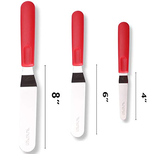 Cake Offset Spatula set of 4 6 8 inch Angled Icing Spatula Cake Decorating Frosting Knife, Red - size: Red icing spatula 6, 8, 10 inch