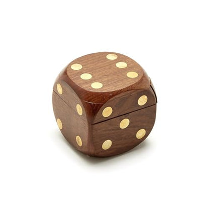 Two's Company Wood Crafted Dice Box with 6 Dice, Acacia Wood, 2.5-inches Square, Brown (Pack of 2) - size: Standard (Pack of 2)