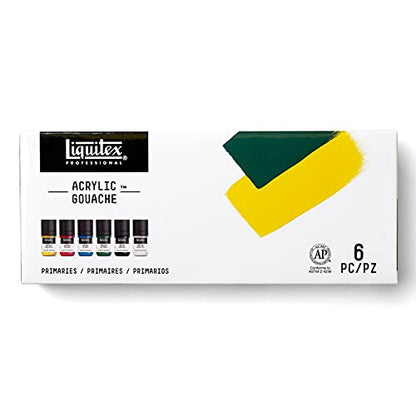Liquitex Acrylic Gouache Paint Set, 6 x 22ml (0.74-oz), Primaries | Ultra pigmented, low viscosity, flat matte finish, no brush strokes, permanent & non-cracking & perfect for color-blocking - style: Primaries Set 12 x 22ml (0.74-oz)