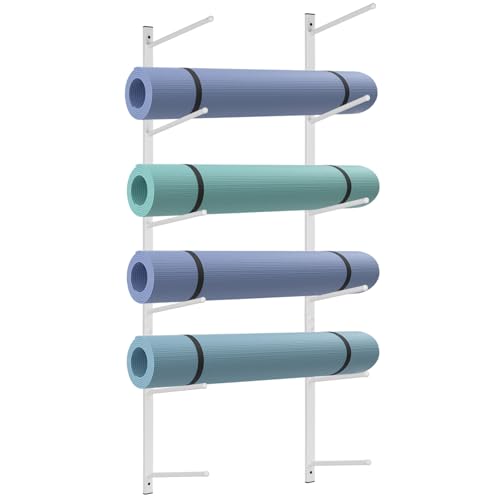 Yoga Mat Holder Wall Mount Yoga Mat Storage Holder Yoga Mat Organizer Skateboard Wall Mount for Foam Rollers Skateboard Ski Board - color: White