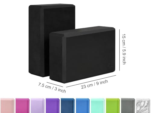 EXERZ Yoga Blocks 2 pack, Gym Blocks, Exercise Workout Fitness Bricks, Pilates Stretch Handstand Non-Slip - color: Black