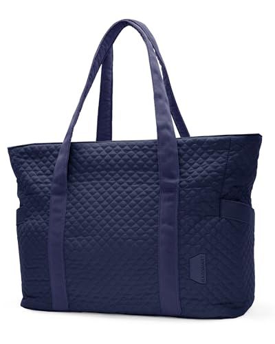 BAGSMART Crush Tote Bag for Women, 20L Puffer Work Tote with Zipper, Travel Essentials Quilted Nurse Hospital Bag - color: Navy Blue