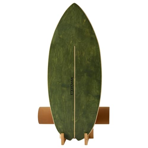 XCMAN Surf Balance Board Trainer with Roller Wooden Exercise Balancing Stability Trainer - Non Slip Surface for Adults Kids|Balance Board for Surfing,Snowboarding,Skateboarding,Hockey,Yoga Training - color: Boat Bown