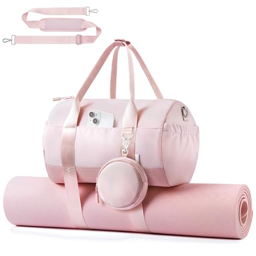 TOPEAST Small Gym Bag for Women Mini Sports Yoga Bag with Yoga Mat Holder | Small Pink Gym Bag Overnight Weekender Duffle Handbag for Travel Dance Workout - color: Pink