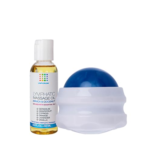 Bruizex Arnica Coconut Lymphatic Drainage Massage Oil 2oz & Fibro Roller Lymphatic Drainage Massage Roller Ball Bundle, for Fibrosis Treatment, Manual Lymph Drainage & Post Surgery Recovery