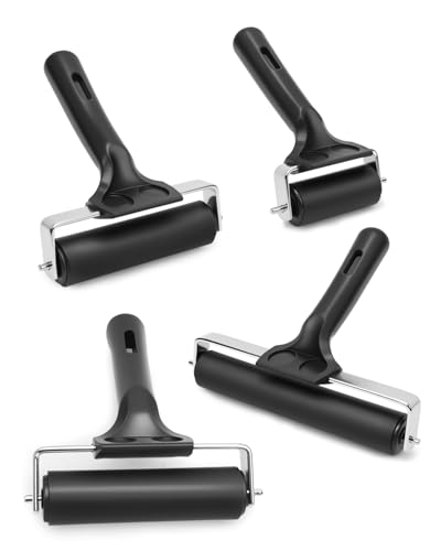 UCEC 4 Pack Brayer Rollers Rubber Ink Roller for Printmaking DIY 2.4"-7.9" | Brayer Roller for Gluing, Diamond Painting & Block Printing, Durable Rubber Ink Rollers in 2.4", 4", 5.9" & 7.9" for Crafting - color: 2.4+4+5.9+7.9 Inch-Black