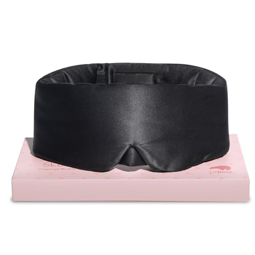 LitBear Silk Sleep Mask for Side Sleeper, Eye Mask Sleeping for Women Men | 100% 22 Momme Pure Mulberry Silk, Face-Hugging Padded Eye Cover for Sleeping with Adjustable Band, Black - color: Black