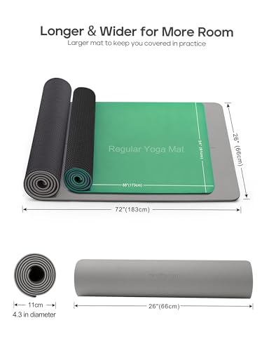 Heathyoga Yoga Mat Non Slip TPE Pilates Exercise Mats for Home Workout Gym Fitness Eco Friendly Thick Hot Yoga Mat with Strap Body Alignment,72"x 26" Thickness 1/4" - color: Charcoal