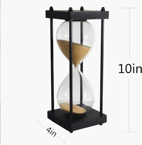 SAMLONG Large Hourglass Timer 60 Minute, Black Wooden Sandglass, Golden - color: 60 Min Golden Sand