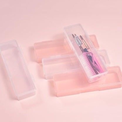 4Pcs Transparent Storage Boxes For Nail Tool Professional Pedicure Manicure Tools Set Plastic Nail Art Tool Box Storage Case Nail Supplies, White & Pink - color: 4PCS White&Pink