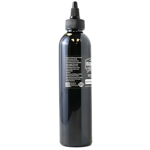 Element Tattoo Supply Black Tattoo Ink 8oz Bottle | Professional Black Ink | USA made formula, smooth reliable flow, deep bold saturation, ideal for lining and shading, trusted by professional artists - size: 8oz