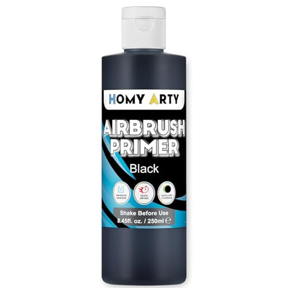 HOMY ARTY Airbrush Primer - Black, 8.45 fl.oz. Acrylic Primer | for Airbrush Paint, Quick-Drying Matte Finish for Acrylic Paint with Excellent Adhesion to Plastic Models, Metal, Canvas - color: Black