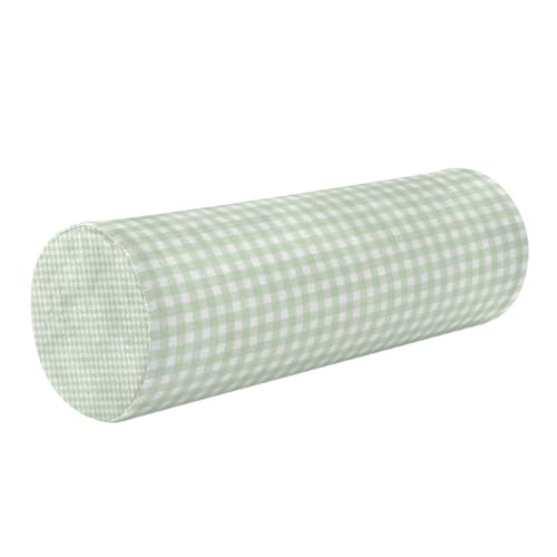 Round Pillow with Cover Green Gingham Checkered Neck Roll Bolster Pillows Cervical Pillow Case Memory Foam Neck Support for Sleeping