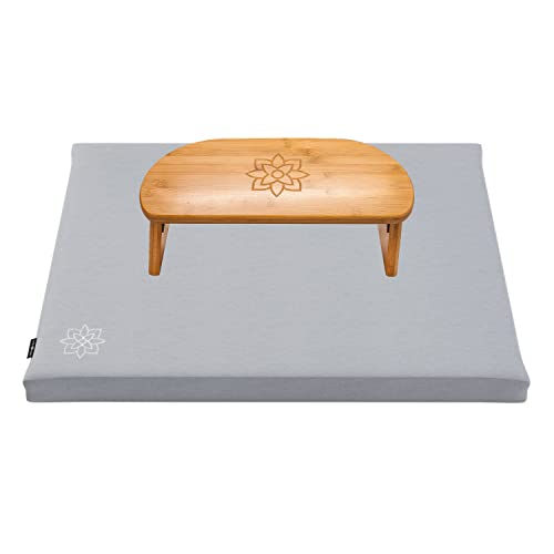 Mindful & Modern Bamboo Bench and Zabuton Meditation Mat Bundle - Small Kneeling Meditation Bench with Locking Magnetic Hinges - Wooden Kneeling Ergonomic Bamboo Seiza and Mat for Meditation