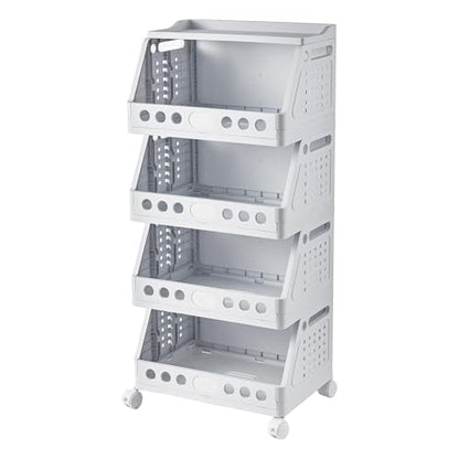 UFORU 4 Tier Rolling Storage Cart,Plastic Open Storage Basket with Wheels
