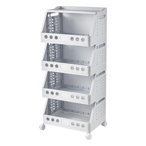 UFORU 4 Tier Rolling Storage Cart,Plastic Open Storage Basket with Wheels