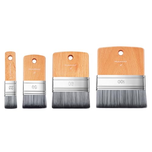 4pcs Flat Paddle Paint Brush Set, Fuumuui Scale Brushes, Large Paint Brush, Wide Flat Paint Brushes with Short Handle for Oil and Acrylic Paints(1'', 2'', 3'', 4'') - color: Birch-4pcs