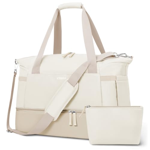 Gym Bag for Women, Personal Item Travel Bag with Shoes Compartment for Trip - color: Beige khaki, size: Medium