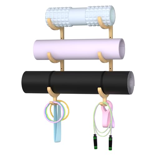 Wooden Yoga Mat Holder Wall Mount, Yoga Mat Storage Rack Organizer - color: Wood 3-tier