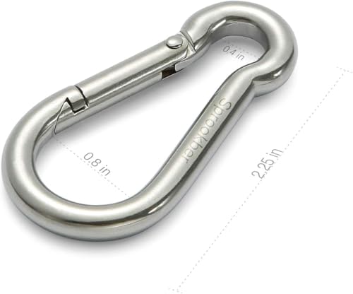 sprookber Stainless Steel Spring Snap Hook Carabiner - 304 Stainless Steel Caribeener Clips, Set of 6 - color: Silver, size: 2.25 Inch