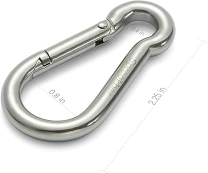 sprookber Stainless Steel Spring Snap Hook Carabiner - 304 Stainless Steel Caribeener Clips, Set of 6 - color: Silver, size: 2.25 Inch