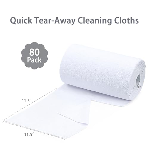 Greenfound Microfiber Cleaning Cloth Roll -80 Pack, 11.5x11.5, Tear Away Towels, Reusable and Washable Rags, White - color: White