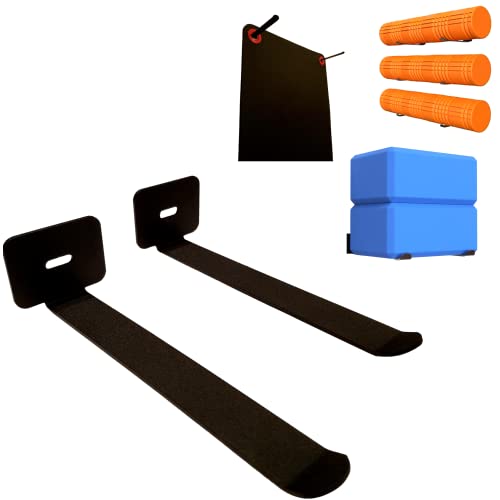 IRON AMERICAN Yoga Mat Hanger - Adjustable Hooks for Exercise Mats, Foam Rollers & Gym Equipment Storage - Wall Mounted - Hardware Included - (6.75" x .75") - American Steel - style: 2-PAIR