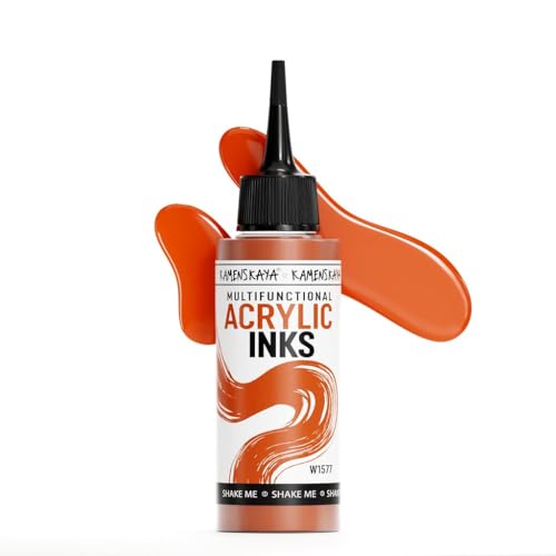 KAMENSKAYA Acrylic Inks for Artists - Bright Orange Acrylic Ink, 3.38 Fl Oz (100 ml) | Highly Concentrated, Multifunctional Liquid Acrylic Paint - color: Bright Orange