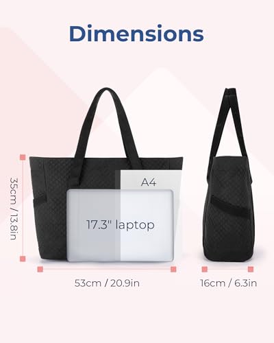 BAGSMART Crush Tote Bag for Women, 20L Puffer Work Tote with Zipper, Travel Essentials Quilted Nurse Hospital Bag - color: Black