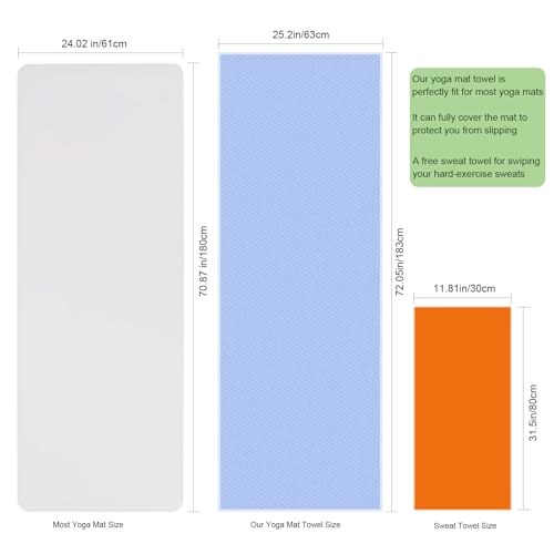 Hot Yoga Mat Towel Non Slip, Anti-Slip Silicone Grip Dot, Waffle Fiber 400GSM,72'' x 25'' Mat Size,Grippy Yoga Mat Cover Keep Mat Cleaning, Summer Workout Hot Exercise,Bikram,Pilates Sweat Absorbent