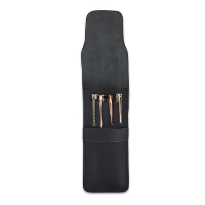 Leather Sleeve Case for Fountain Pens, Multi Holder Organizer, Handmade Full Grain Pouch, Durable Protective Cover, Classic Storage Gift (Black) - color: Black